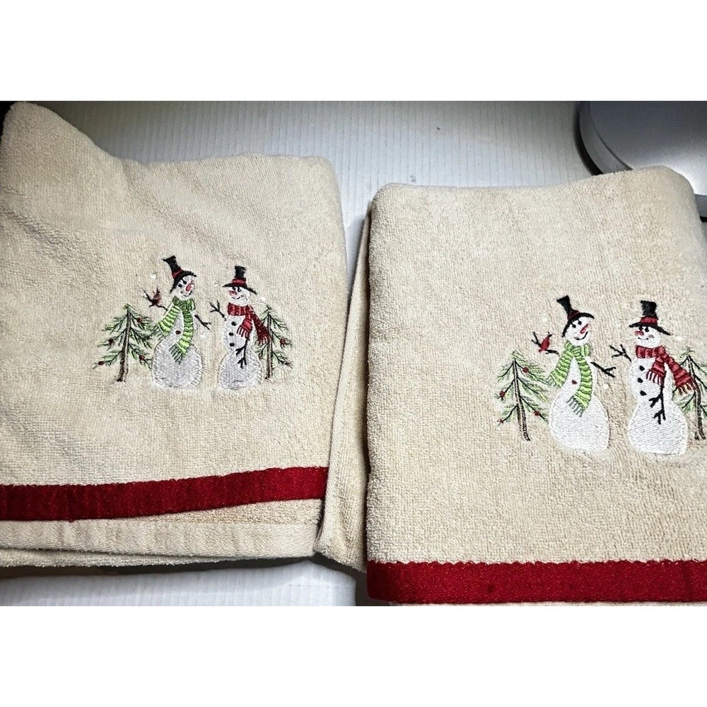 Bath Towel Avanti Home Snowman Embroidered Christmas Set (2) Pre-owned